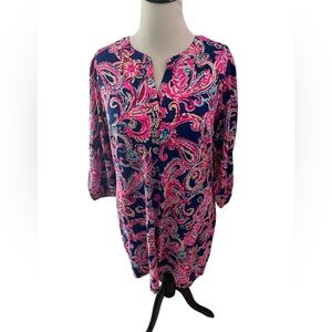 Lilly Pulitzer Navy and Hot Pink Paisley Button-Front Tunic